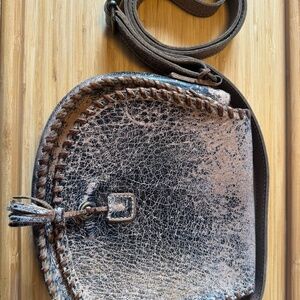 Bed Stu Distressed Leather Crossbody Bag - Brown and Gray